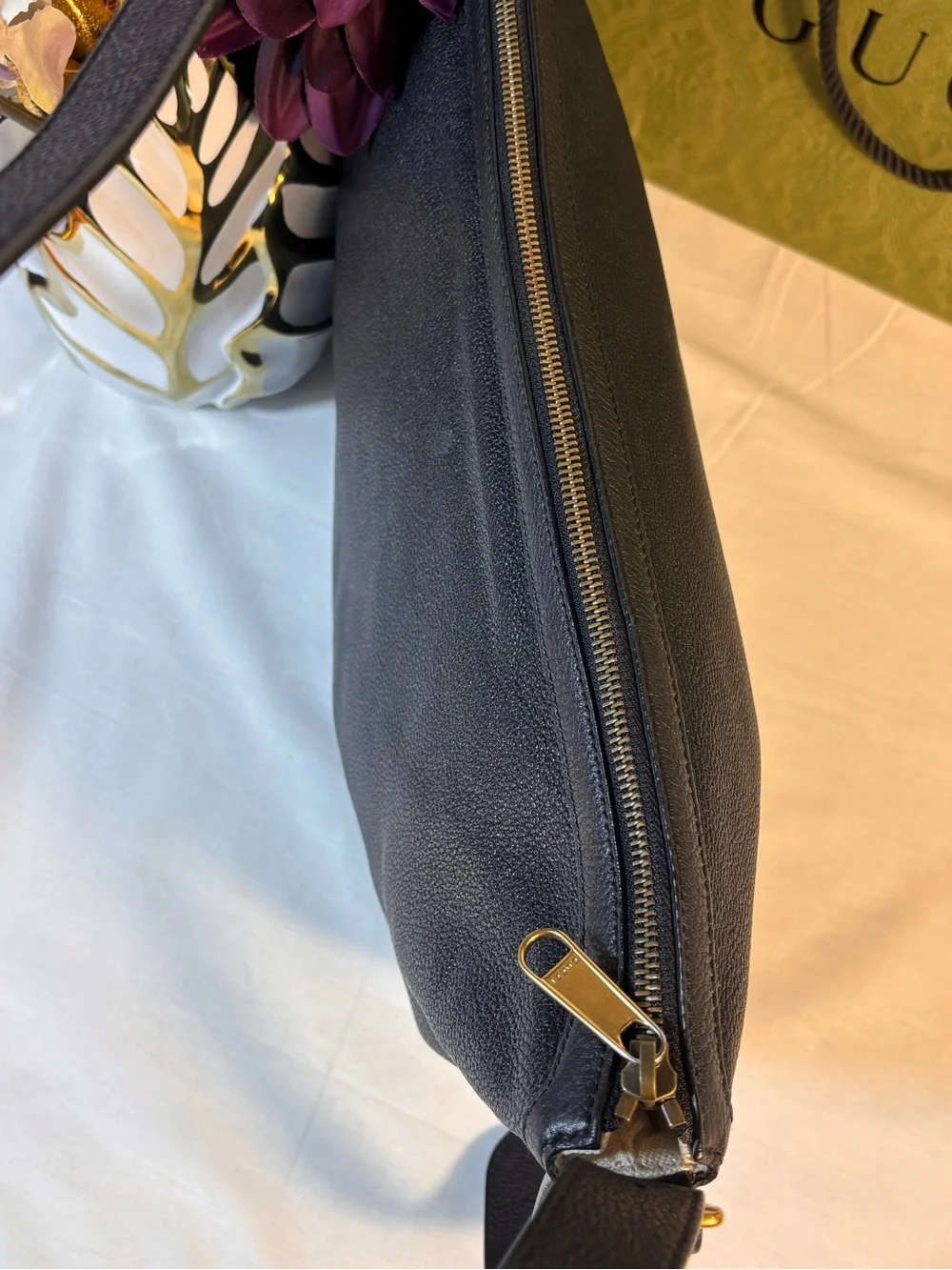 Gucci Black Leather Half Moon Bag